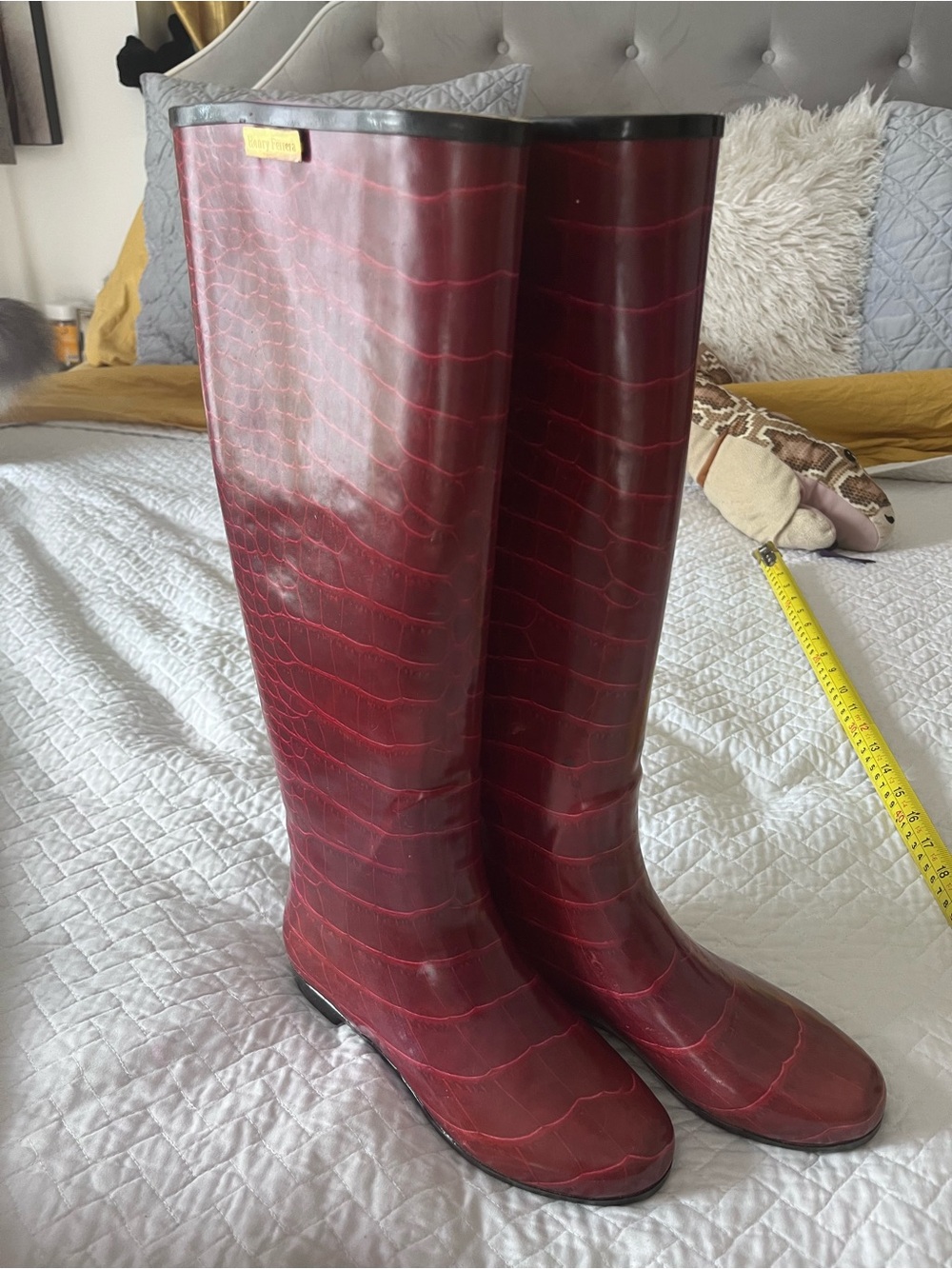 HENRY FERERRA Women's Red Tall Rain Boots  37 faux snake 🐍 design